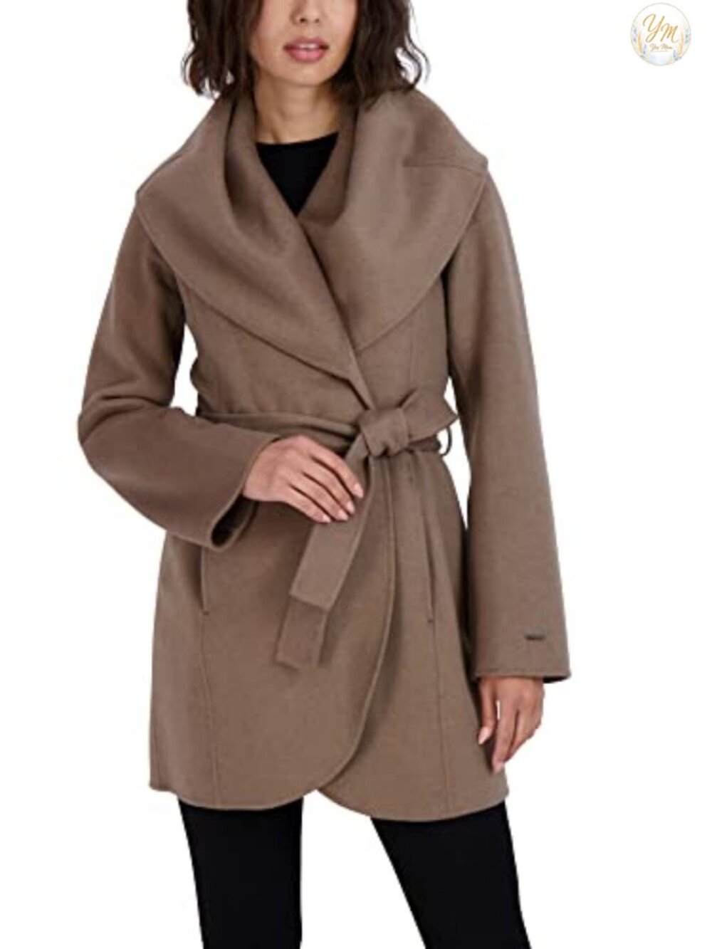 Double-Faced Wool Blend Peacoat Belted Wrap Coat